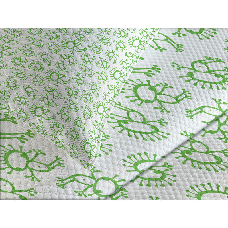 Ambensonne Alien Bedspread Doodle Green Green, King Coverlet/Bedspread + 2 Pillow Shams