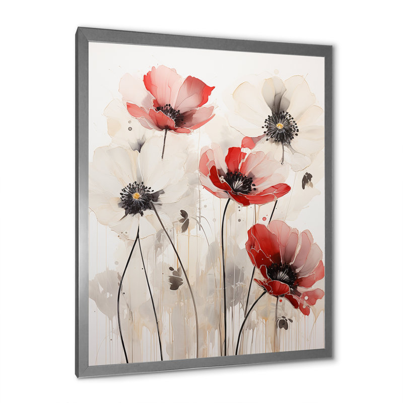 Minimalisme rouge et blanc sur fond blanc, H 44 po x l 34 po x P 1,5 po, Cadre simple argenté