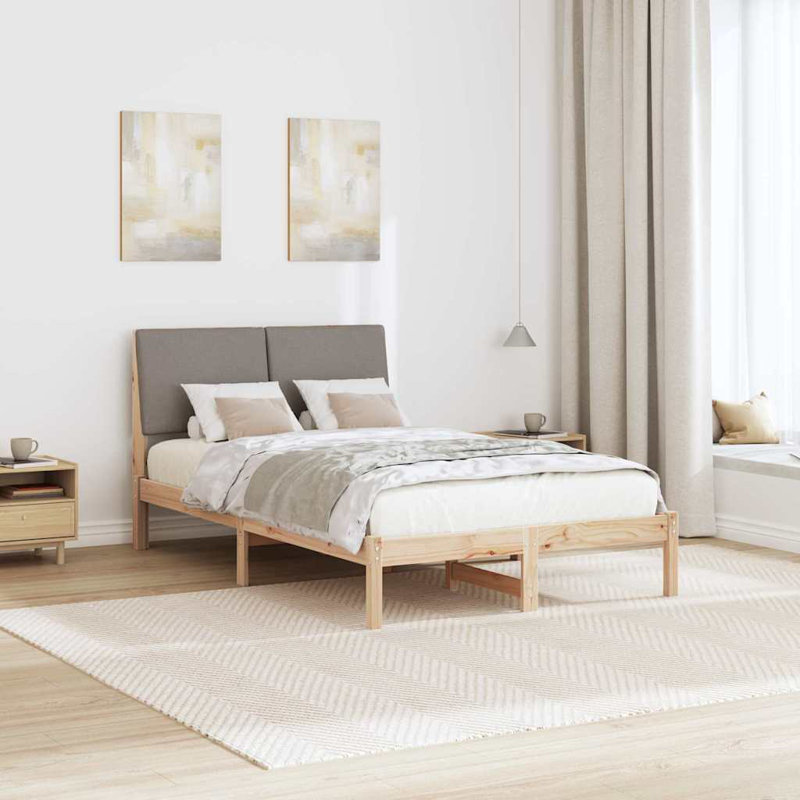 Solid Wood Bed, European Double (135 x 190 cm), Brown/Taupe