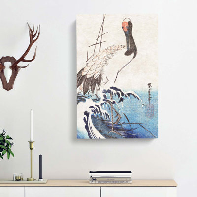 Crane & Wave by Utagawa Hiroshige - Wrapped Canvas