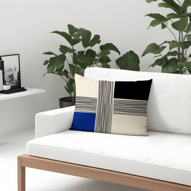 Housse et insert de coussin rectangulaire intérieur / extérieur en polyester filé Cassie, Bleu marine, H 18 po x l 25 po