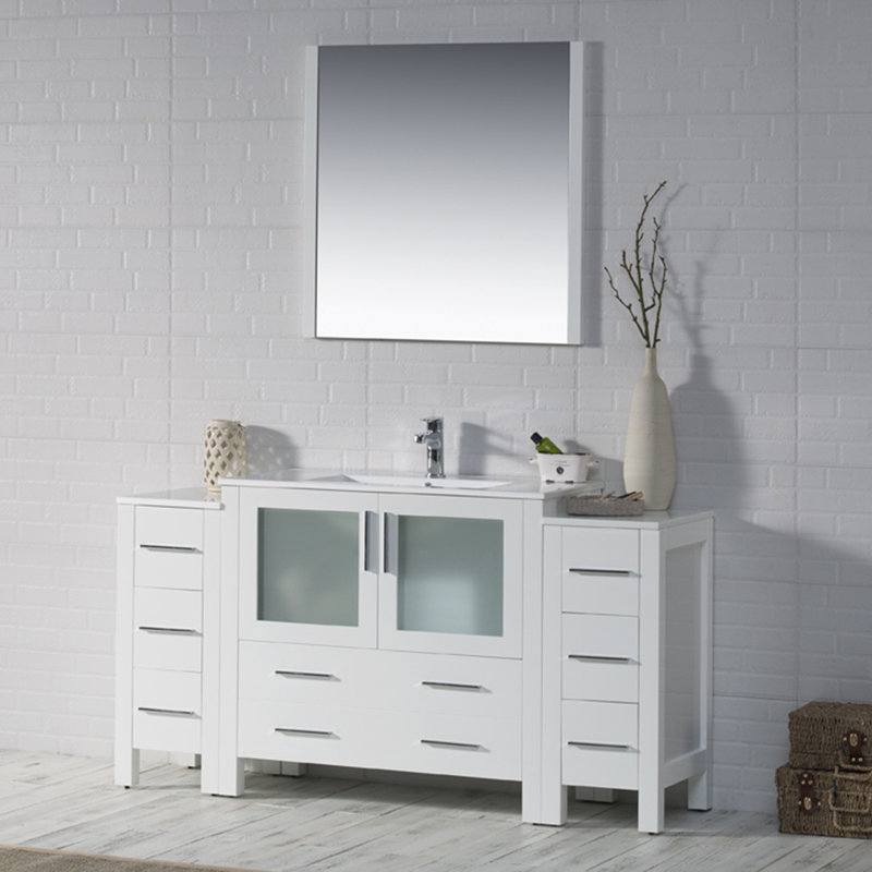Mance 60.125'' Single Bathroom Vanity with Ceramic Top, Glossy White