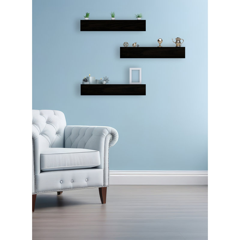 Emerald Lee 3 Piece Oak Floating Shelf, Black, 4" H x 27" W x 8" D