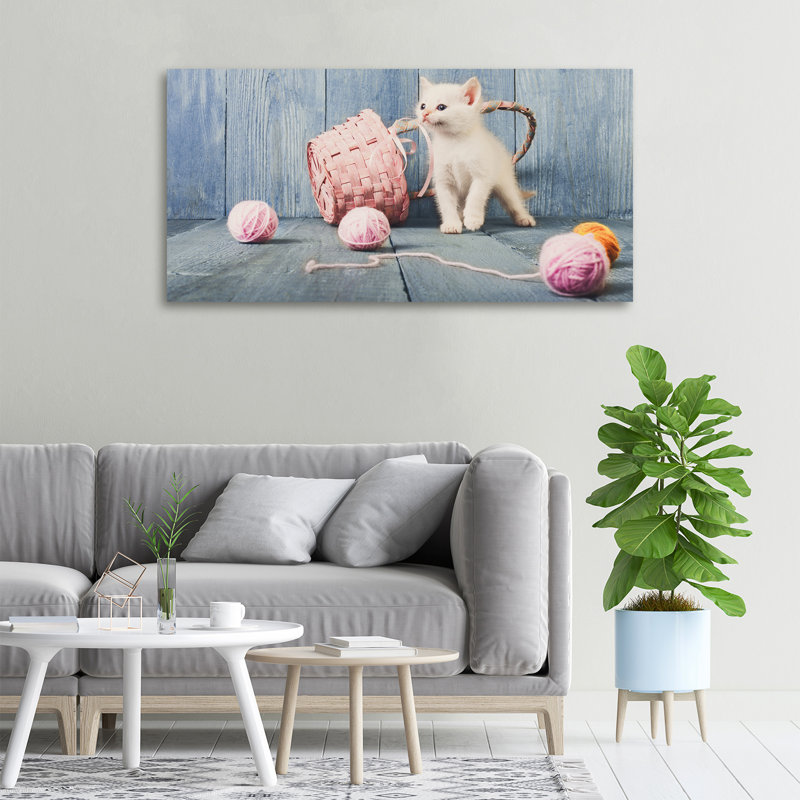 White Cat And Hanks - Wrapped Canvas Print