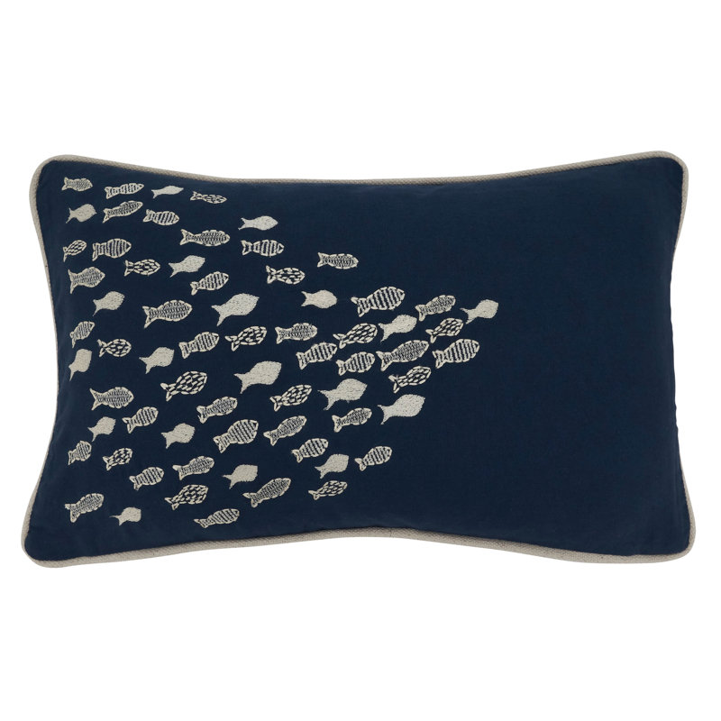 Naviguer Collection Embroidered Cotton Throw Pillow, Polyester/Polyfill