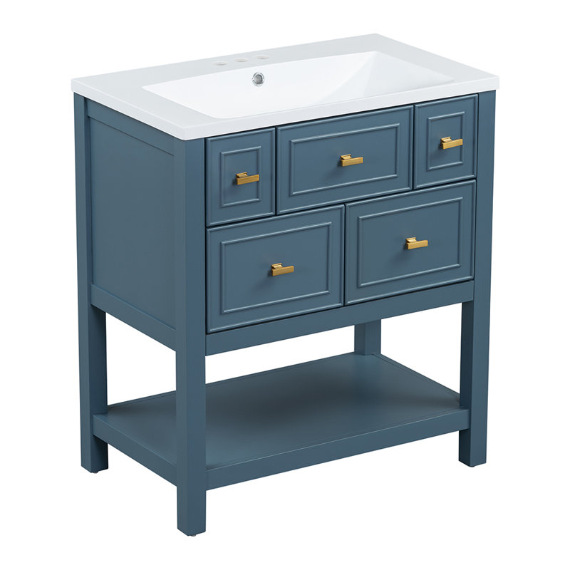 Ensemble de meuble-lavabo simple avec 5 tiroirs, Bleu