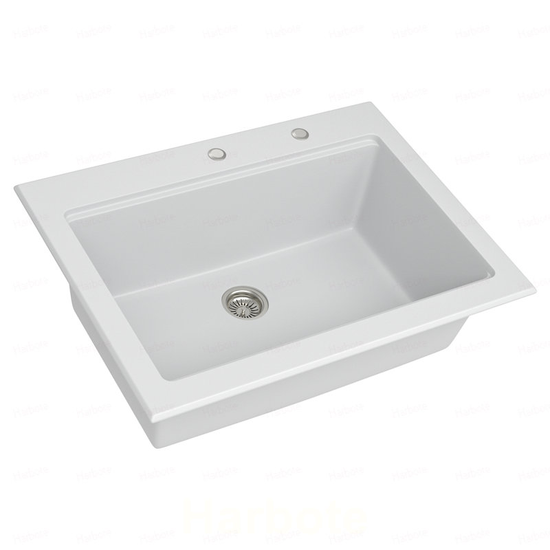 Évier de cuisine en quartz - Évier de cuisine encastré en granite blanc 30 po x 22 po x 10 po