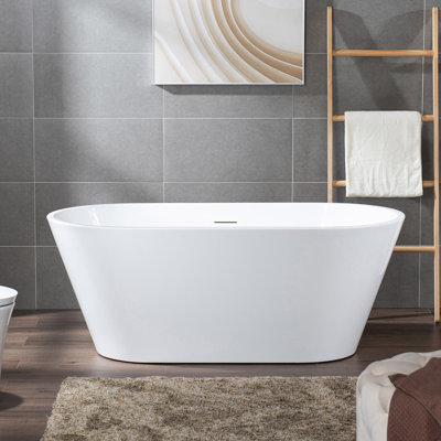 WOODBRIDGE 59 X 29.5 X 22.9" Freestanding Contemporary Soaking Bathtub With Matte Black Drain Included, White