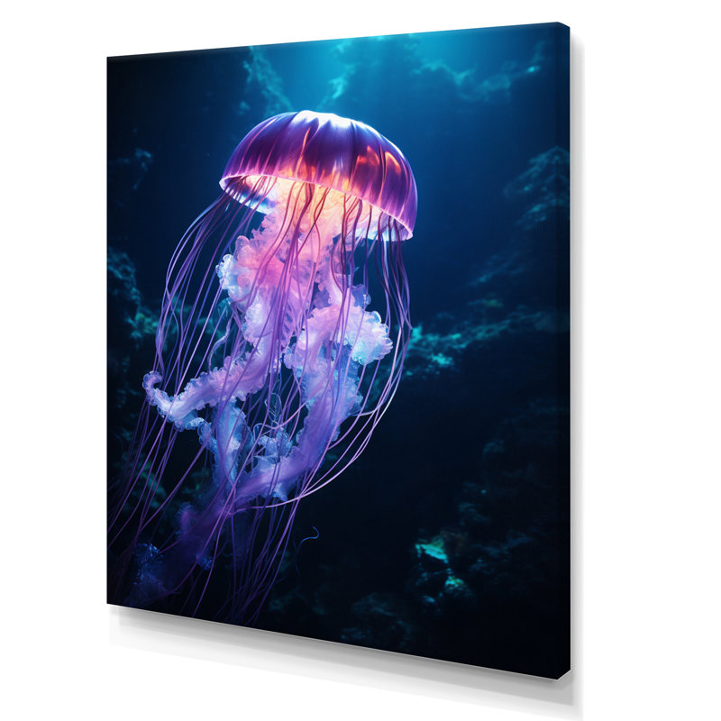 Vannatter Ethereal Glow Jellyfish I - Imprimé, Toile tendue, H 32 po x l 16 po x P 1 po