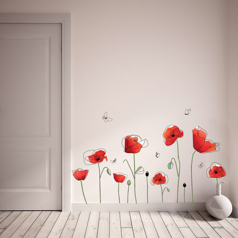 Adhésif décoratif papillons coquelicots
