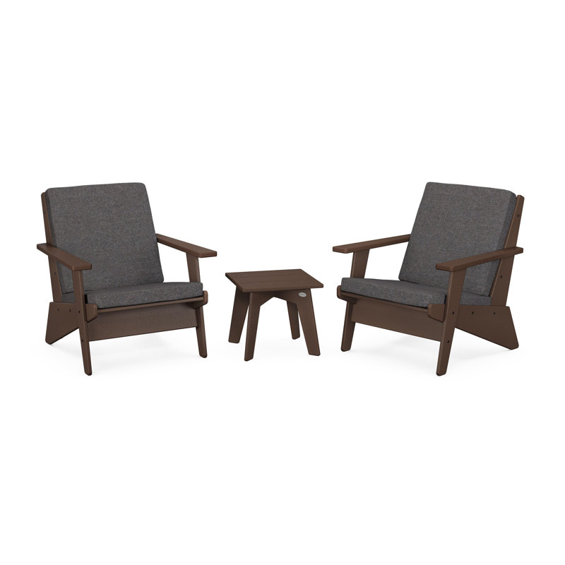 Riviera Modern Lounge 3-Piece Set, Ash Charcoal, Mahogany