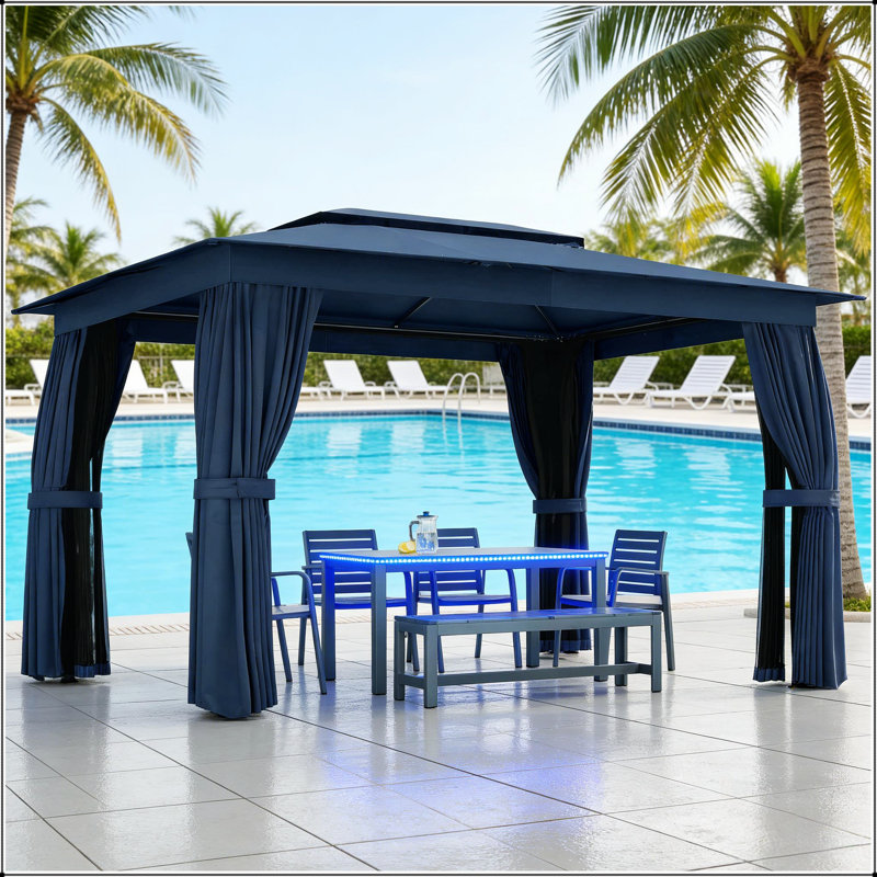 Abri à double toit, pavillon de jardin extérieur avec protection UPF30 + et filet intégré