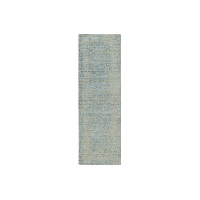 Tapis de couloir gris en laine et soie tissé à la main 2 pi 6 po x 8 pi 0 po - MOA10265194