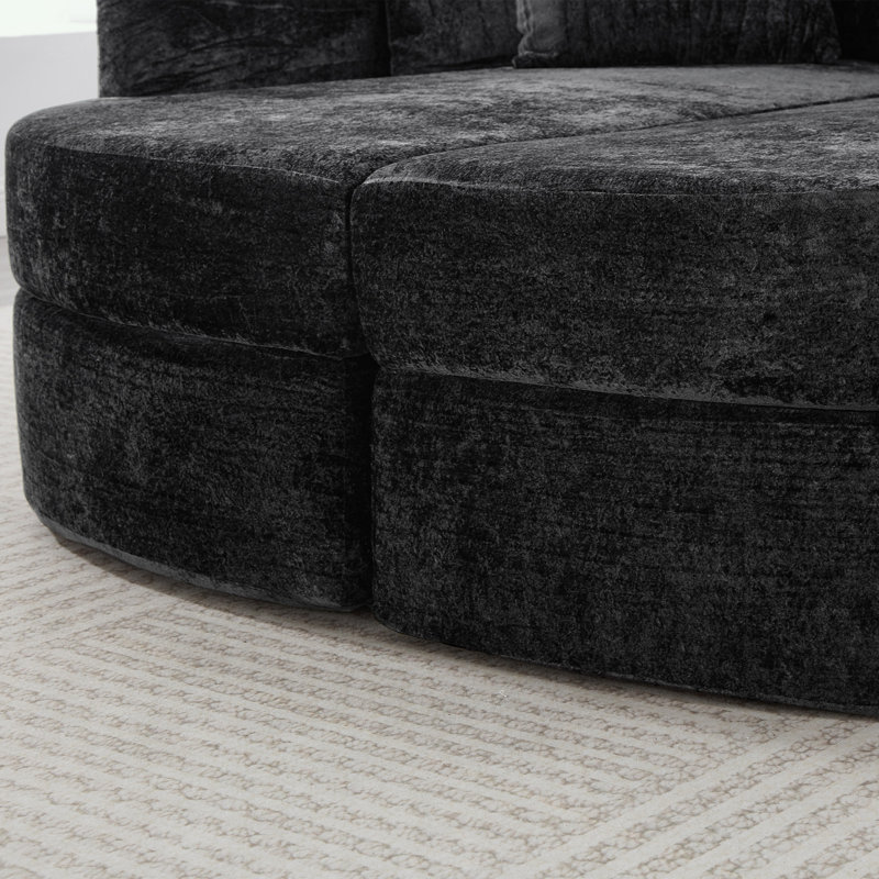 Canapé courbé avec deux porte-gobelets, Mélange de polyester noir
