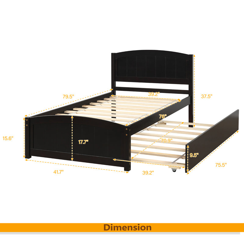 Lit plateforme simple avec lit gigogne, Espresso