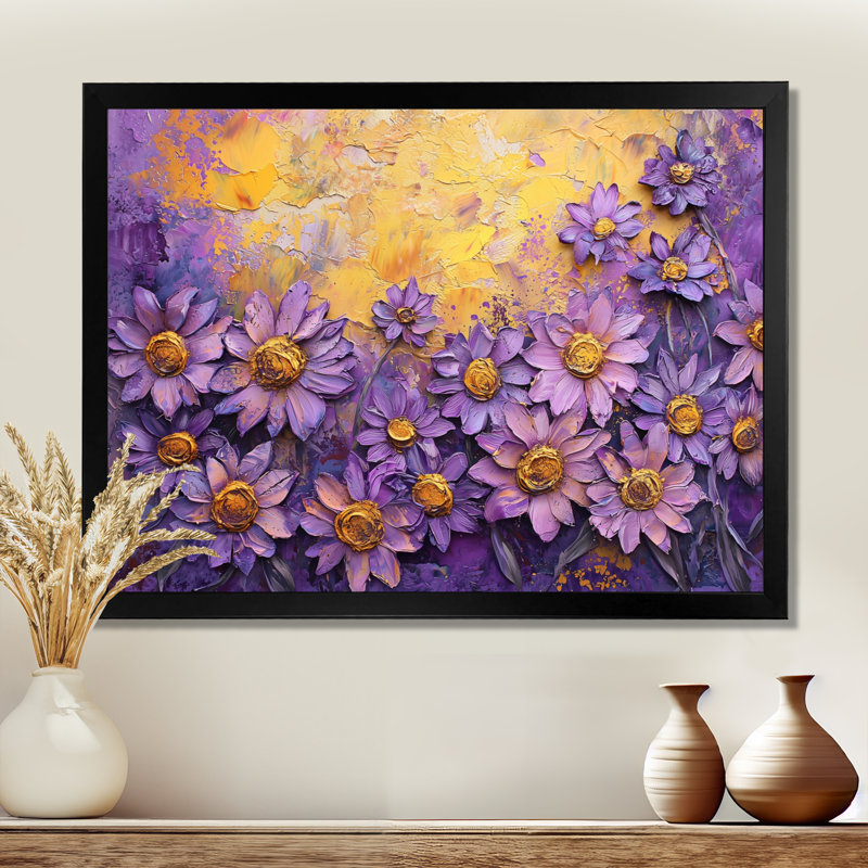 Mauve marguerite rêveuse - marguerites, art mural, Reproduction encadrée d'une seule photo sans pass, Noir, H 12 po x l 20 po