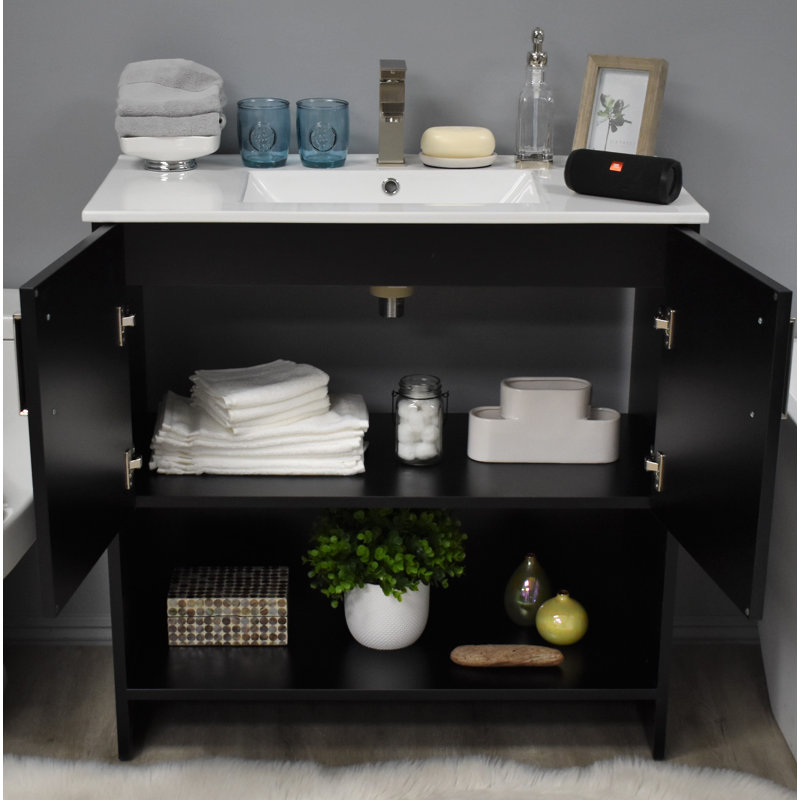 Nhyira 36'' Single Bathroom Vanity with Ceramic Top, Black