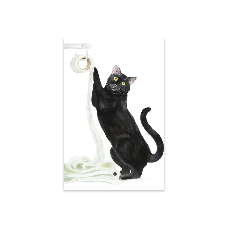 Chat noir et papier hygiénique par Alexey Dmitetchich Shmyrov - impression sans cadre, H 32 po x l 24 po x P 0,25 po