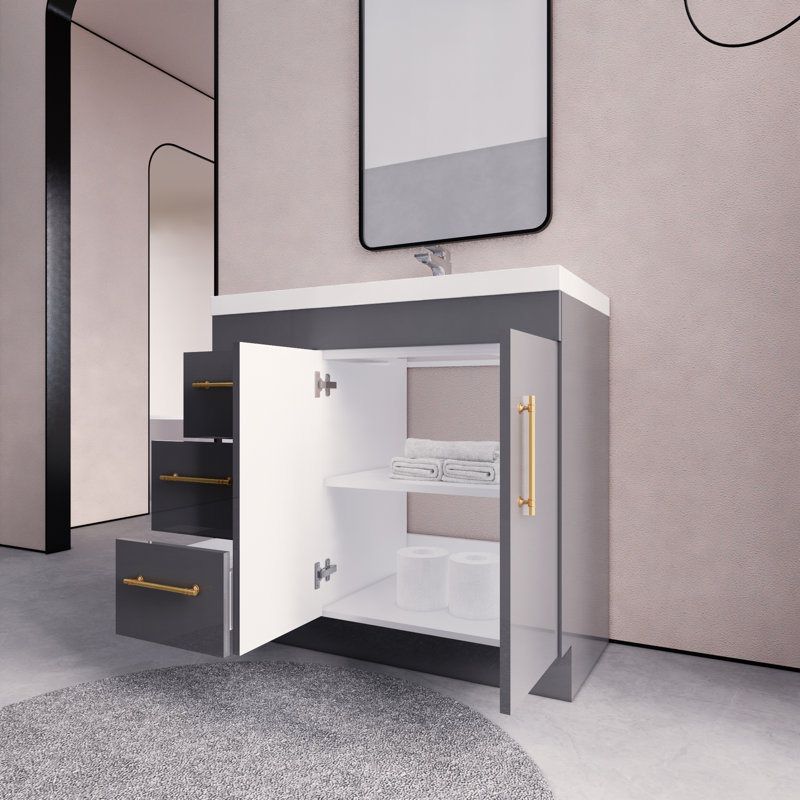 Ensemble de meuble-lavabo simple 36 po Maplesville, Gris