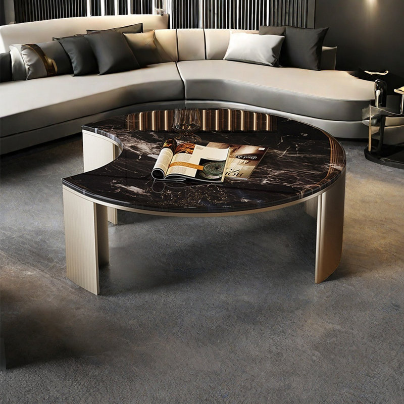 Modern round supercrystalline stone coffee table, 15.7" H x 39.4" L x 39.4" W 