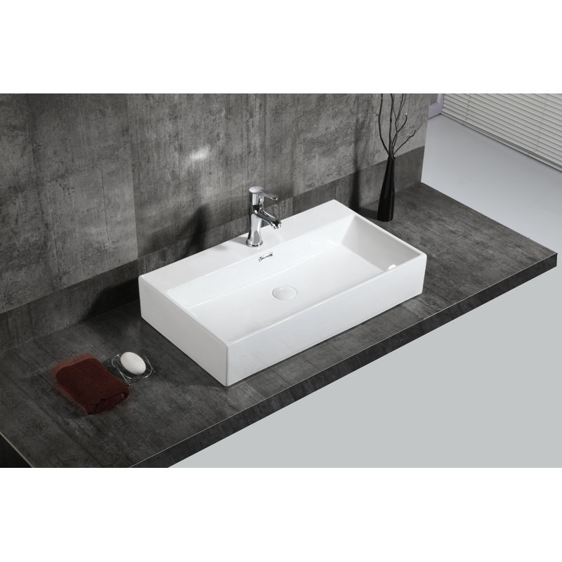 Wrought Studio™ Masterson 16.5'' White Ceramic Rectangular Bathroom Sink with Overflow