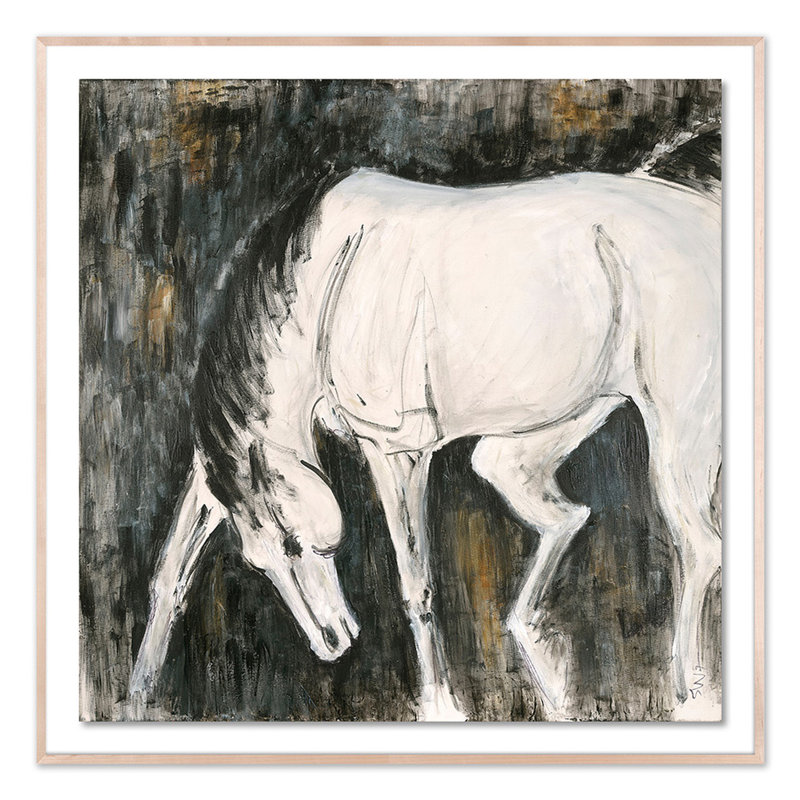 « white cheval i » par donna bernstein-floater, peinture encadrée sur papier, H 24 po x l 24 po x P 1,5 po, Naturel