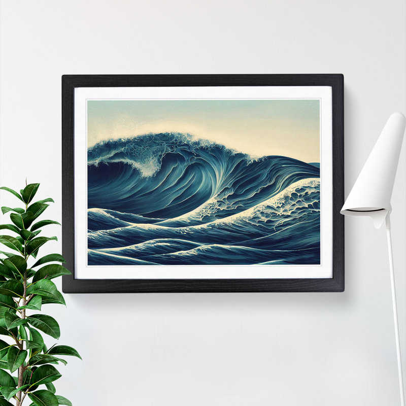 XH1022-4218X Futuristic Ocean Wave - Single Picture Frame Print, 46cm H x 64cm W x 2cm D, Black Framed