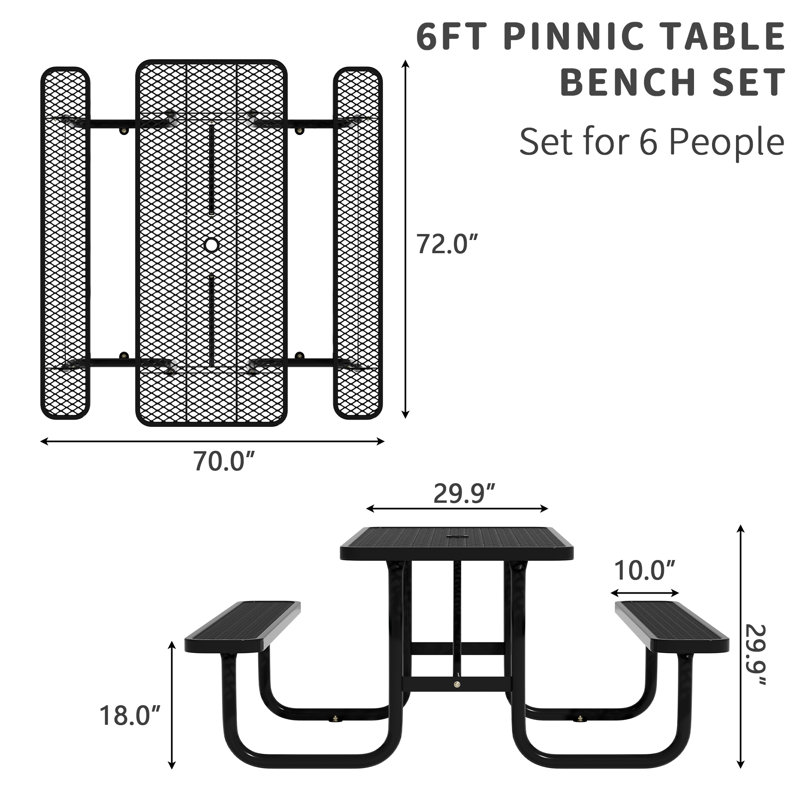 Outdoors Steel Picnic Table with Benches Set , Patio Dining Table Set, Thermoplastic Coated Picnic Table, Commercial-Grade Seating,  Anti-Rust Long Life Span