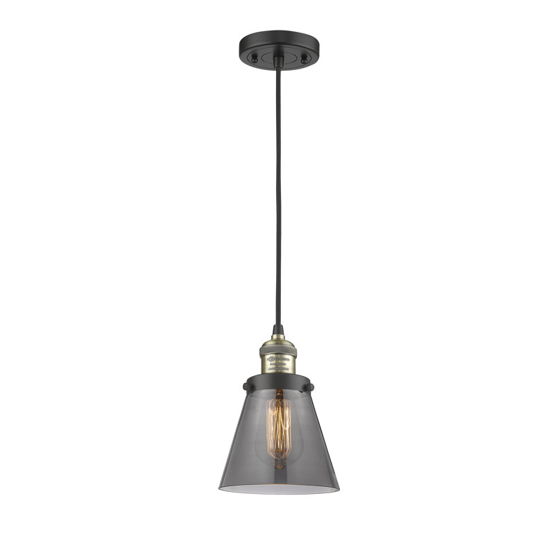 Luminaire suspendu 1 lumière Hanlon, Ampoule DEL rétro de 3,5 watts, Fumée, Laiton antique noir