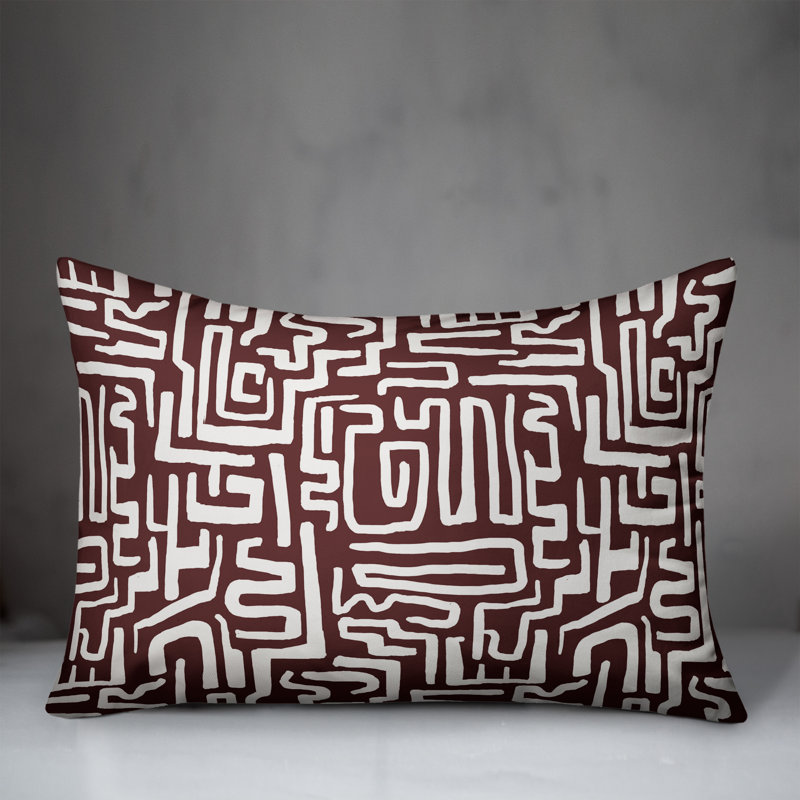 Coussin extérieur bleu marine Wiggly Shapes, H 14 po x l 20 po, Marron