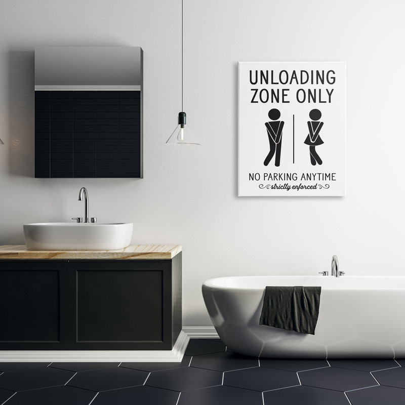 «Unoading Zone Witty Bathroom Symbols Casual Sign» par lettré et doublé - cadre flottant, impression sur toile, Toile tendue