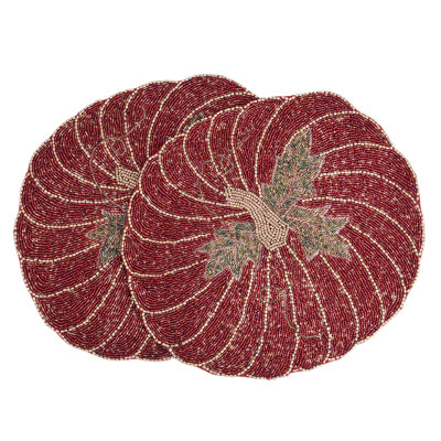 Nomi Beaded Thanksgiving Pumpkin Round Placemat