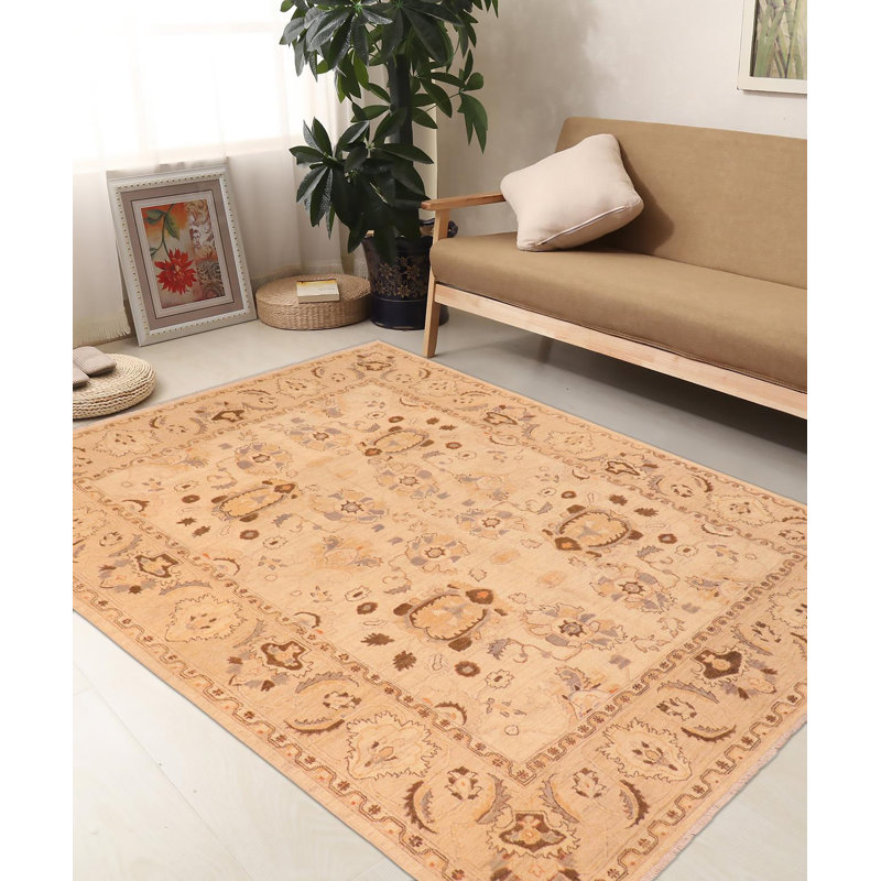 Tapis brun clair en laine noué à la main 7 pi 7 po x 9 pi 7 po Baccio