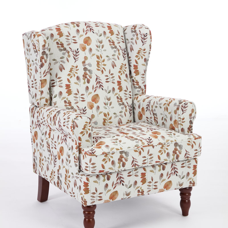 Modern Accent Chair With Retro Wood Legs, Comfy Upholstered Armchair Design Single Sofa Chair For Living Room Bedroom Office - Floral