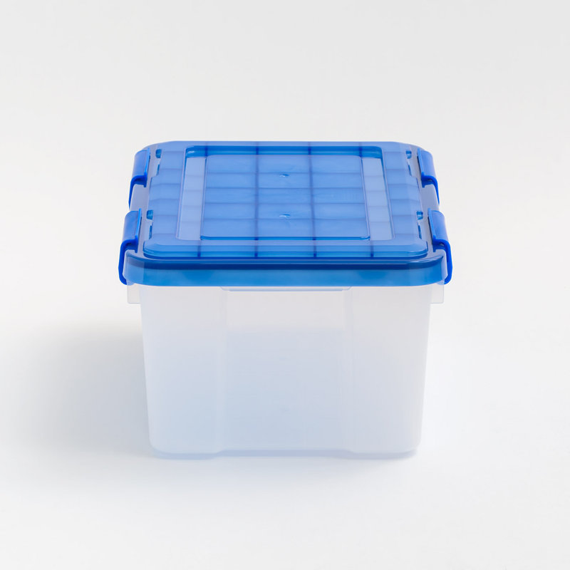 19 Quart Clear Plastic Stackable Storage Bins with Blue Lids