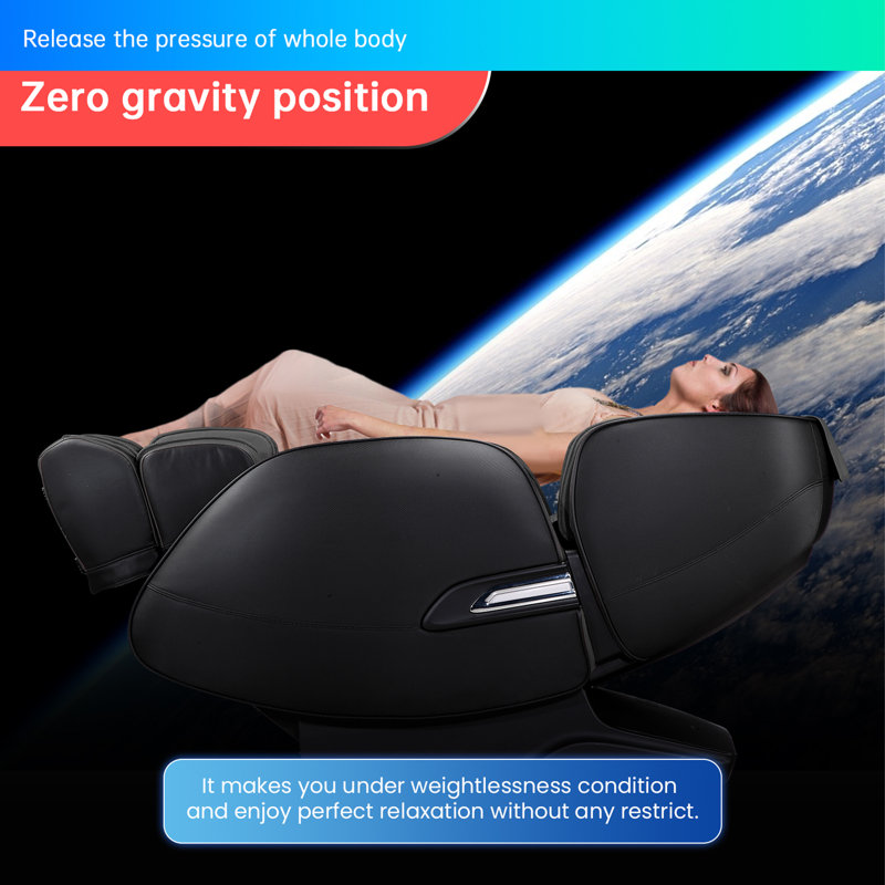 Fauteuil de massage chauffant inclinable en similicuir à largeur réglable et chauffant, Similicuir noir
