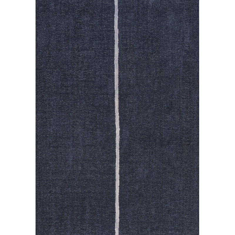 Amdrew Solid Centre Stripe Machine-Washable Navy/Gray Rug, Rectangle 5'3" x 8'