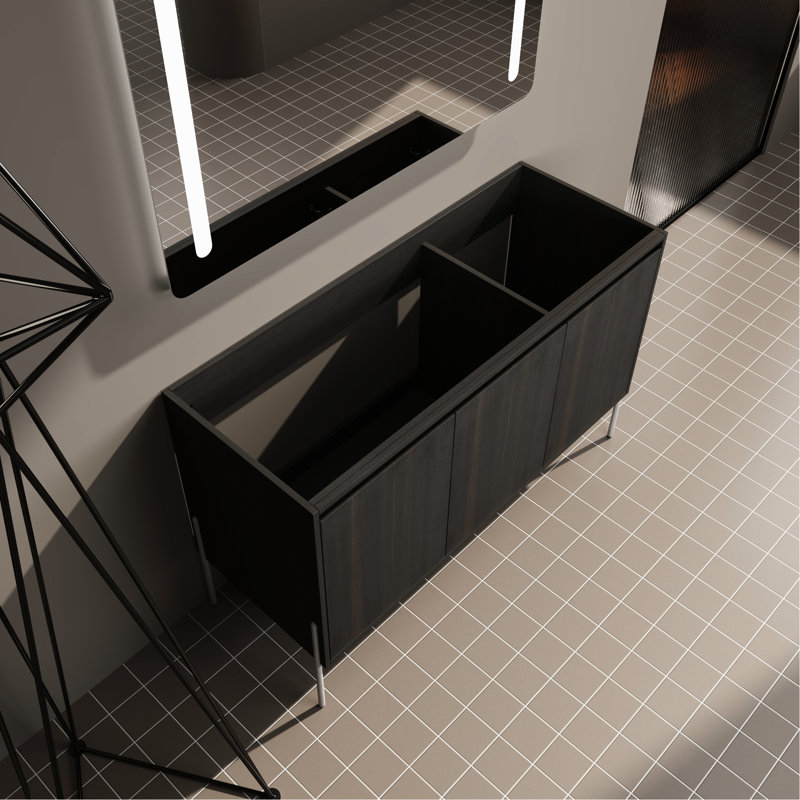 Meuble-lavabo de rangement en chêne foncé de 48 po - Portes de style moderne avec portes à fermeture douce et modernes