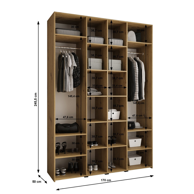 Wardrobe Moko 4, Cashmere/Gold, 245,5cm H x 170cm W x 50cm D