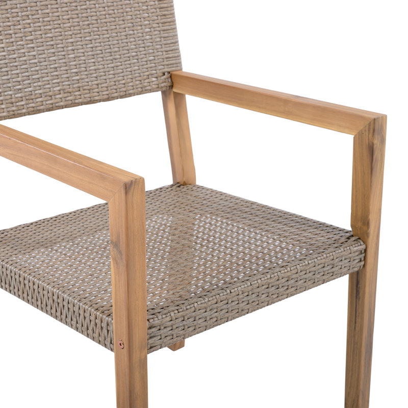 Ensemble de 2 chaises de salle à manger d'extérieur, structure en bois d'acacia teck clair et osier PE brun clair, idéal pour les patios et les jardins