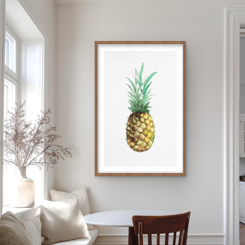 Aquarelle ananas - reproduction encadrée avec passe-partout pour la décoration intérieure, H 36 po x l 24 po, Brun