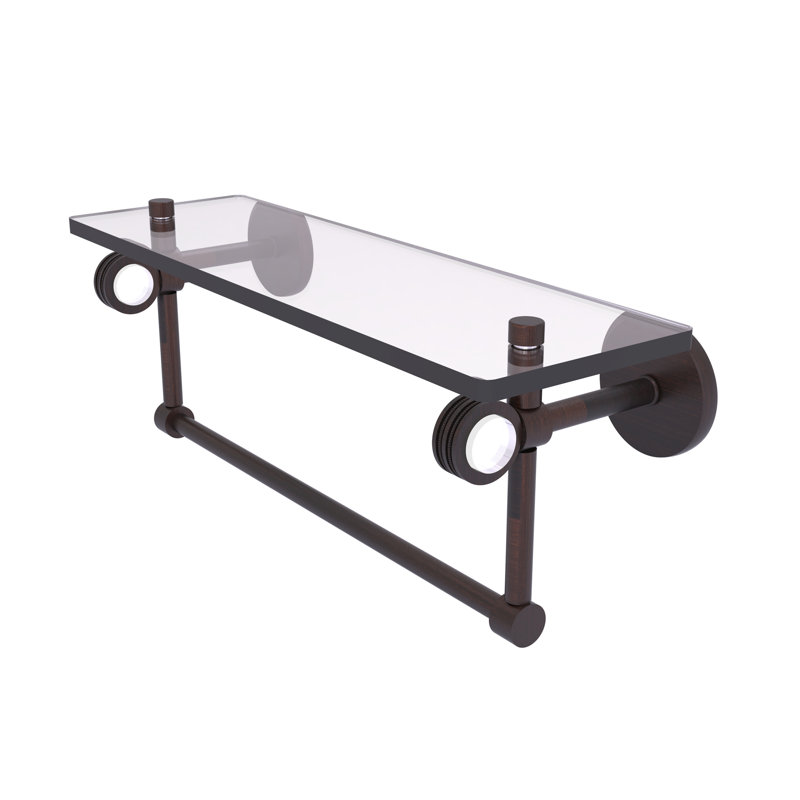 Tablette en verre avec barre à serviettes Margolis, Bronze vénitien, H 6,2 po x l 22 po x P 5,65 po