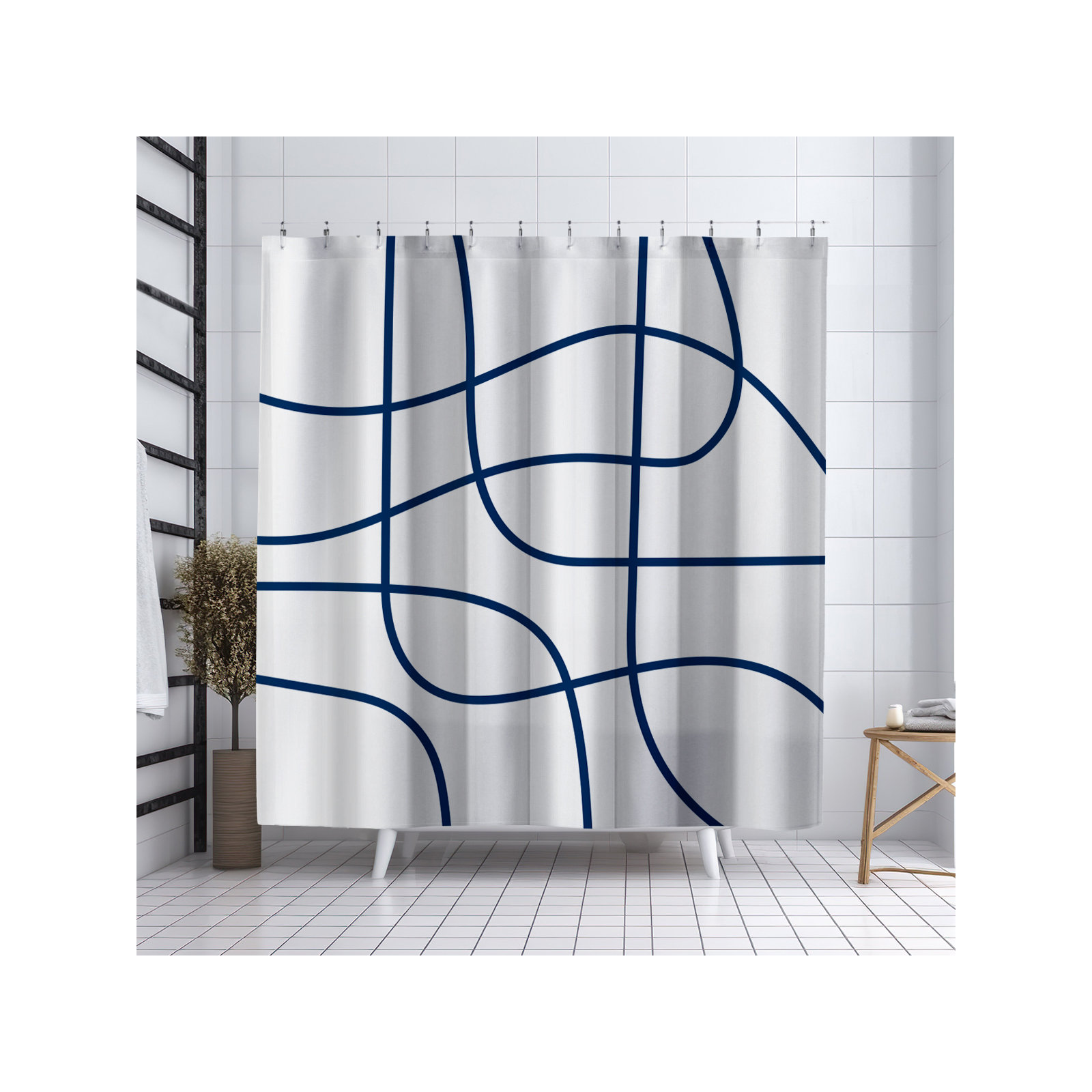 Coco Polyester Shower Curtain, Navy Blue