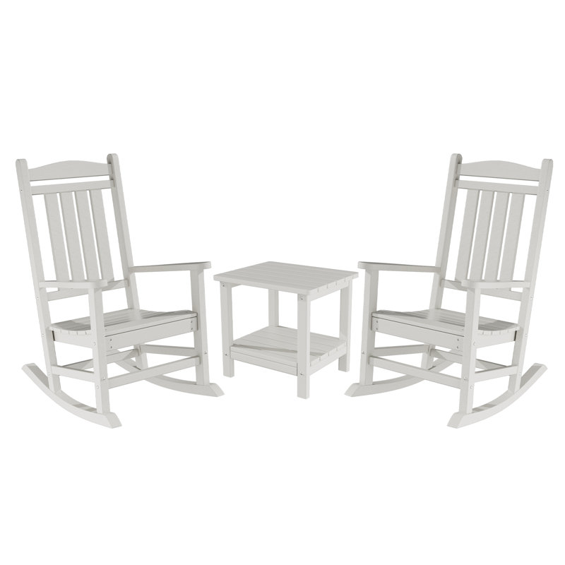 2-Person Stylish Rocking Chair Set with Coffee Table, White