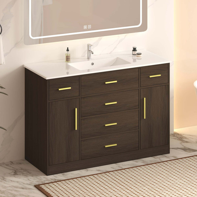 Meuble-lavabo élégant avec rangement spacieux et fonctionnalité de fermeture silencieuse silencieuse, Marron foncé