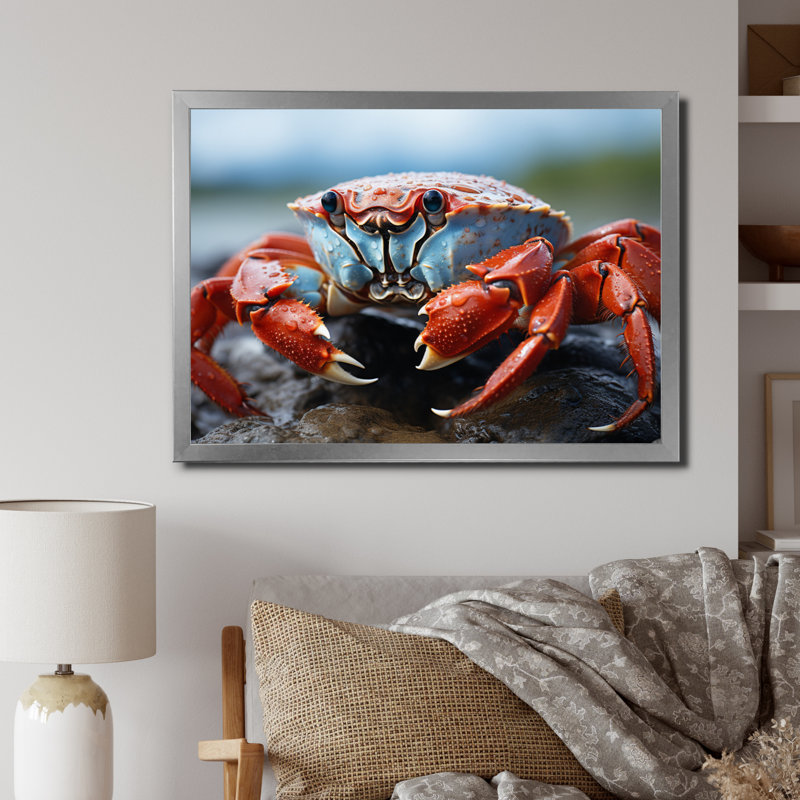 Crab Coastal Guardian sur toile, 12" H x 20" W, Silver Picture Framed