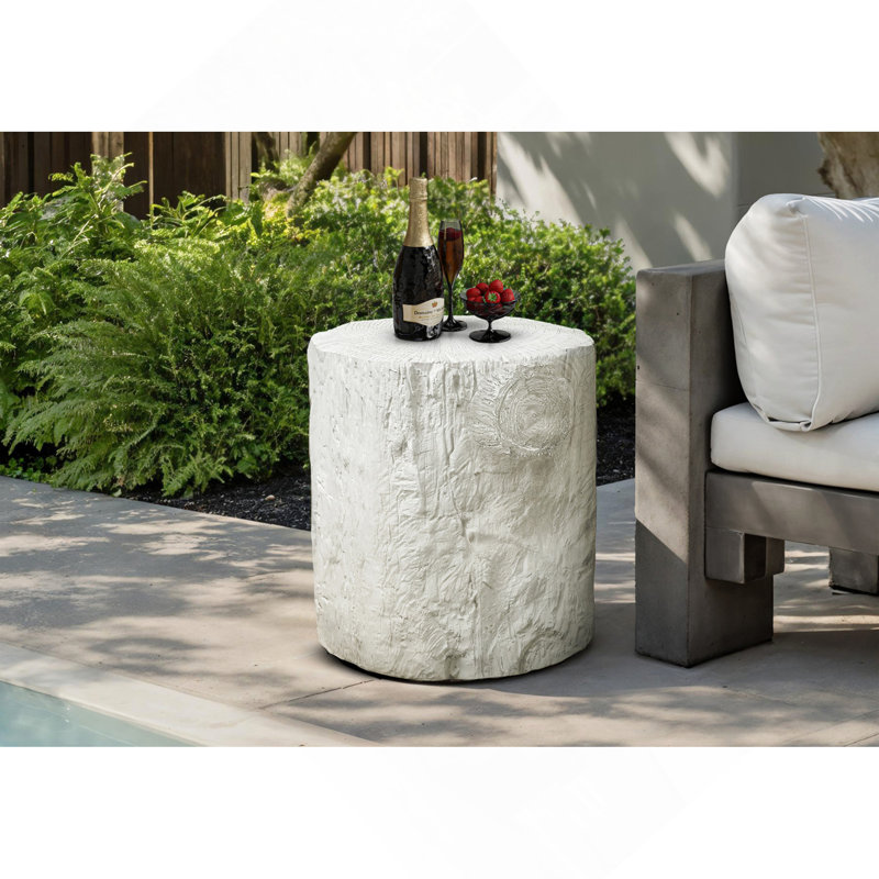 Table d'appoint, h 25 po, intérieur ou extérieur, tambour, table de bout, table de chevet, ronde, table d'appoint, salon, chambre à coucher, blanc, contemporain, moderne
