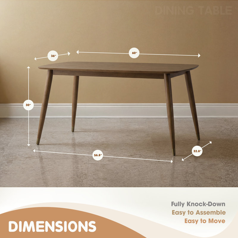 Norvia Traditional Rustic Solid Wood Rectangular Dining Table, Top 60 inches Length, Seats 4 to 6, Chestnut Brown finish