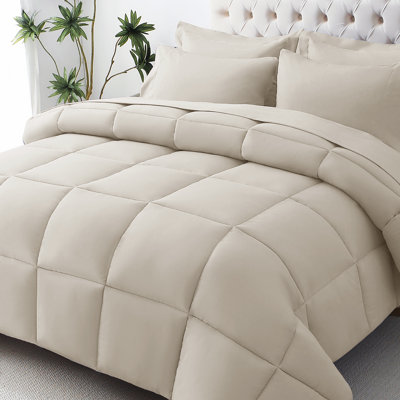 Jollyvogue Queen Comforter Set, Soft Bed in a Bag Queen Size 7 Pieces, Oeko-Tex Certified Bedding Set with Down Alternative Comforter, Sheets, Pillowcases & Shams, Oatmeal