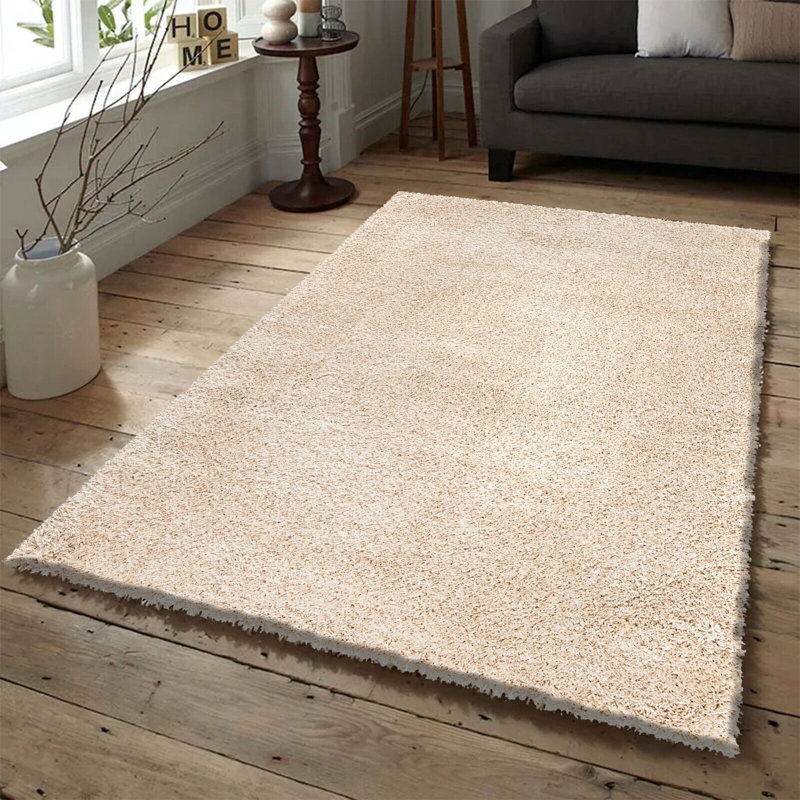 Oslo Stone Shaggy Area Rug – Soft Polyester Carpet for Living Room & Bedroom, Hallway Runner & Mat, Rectangle 50 x 80cm